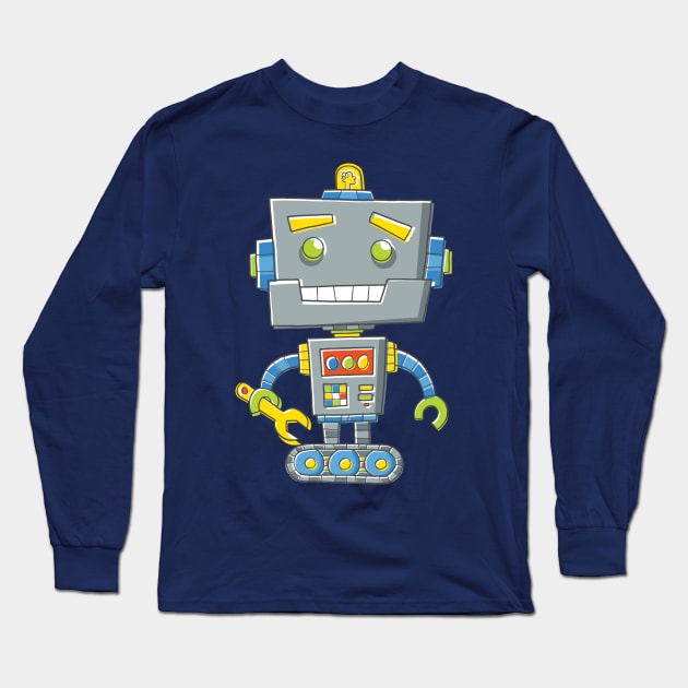 Robot with Spanner Long Sleeve T-Shirt by vaughanduck